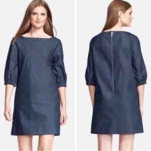 Kate Spade Womens Preppy Blue Puff Sleeve Denim Shift Dress Size 2 Designer